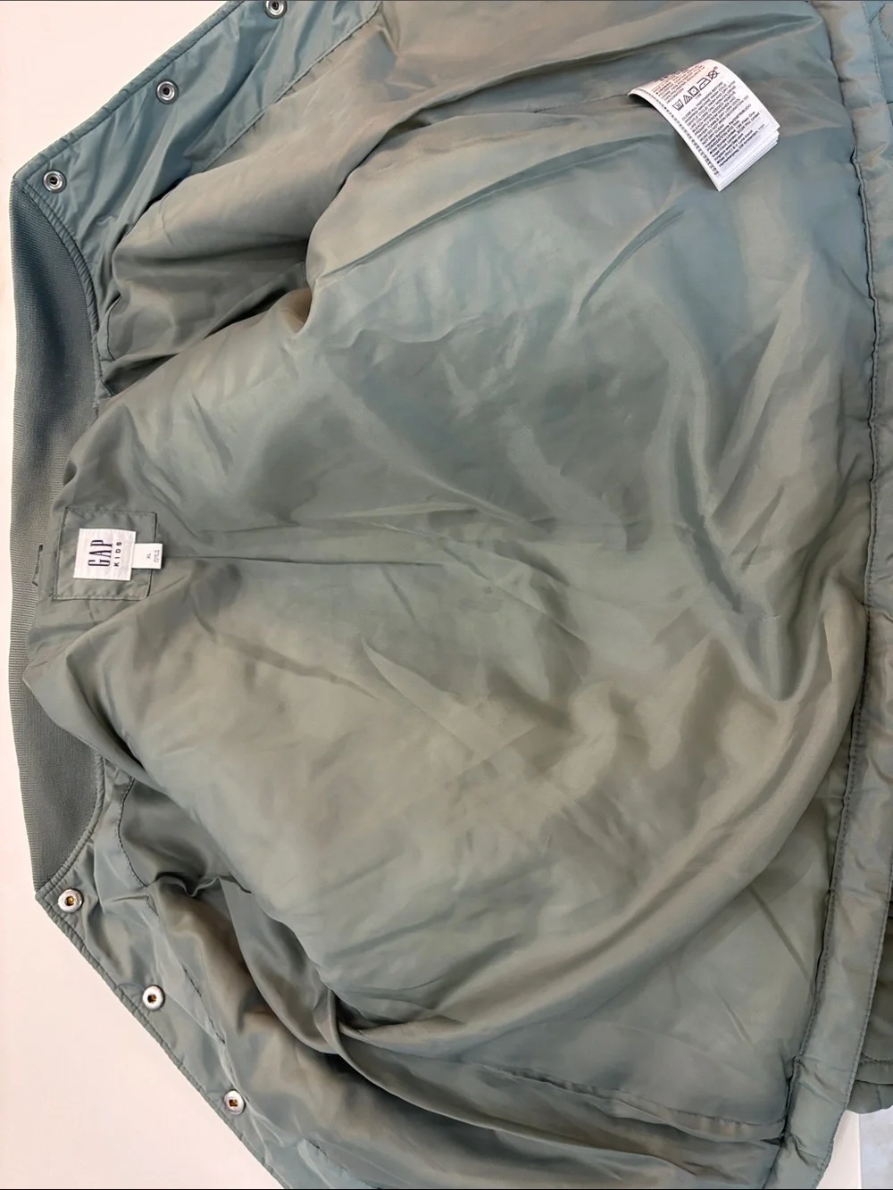 Gap Kids Heart Quilted Bomber Jacket in Sage Green Size XL (12-13)